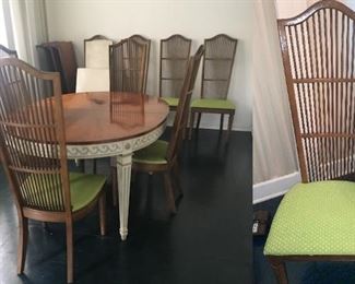 Distinctive highback dining room chairs. Eight total. 