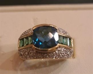 14k pave style diamond set blue topaz ring 6.6 grams. $325