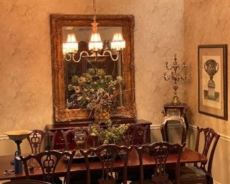 Beautiful wood vintage table and 10 chairs. And leaves 