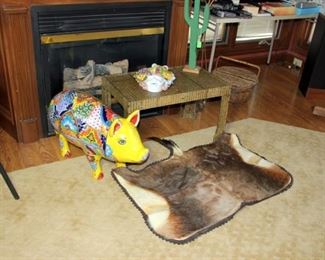 Life Size Pottery Pig, 1 of 2 Animal Hide Rugs