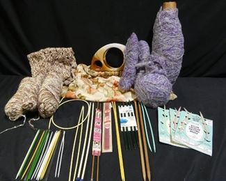Knitting Needles, Fuzzy Yarn, & Bag