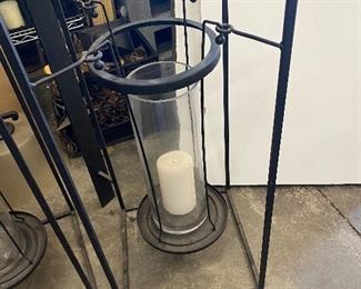 Black Iron Candle Holders.  Glass Cylinder Enclosure.  
