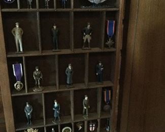 WALL MOUNT DISPLAY CABINET w/MINIATURE MILITARY FIGURINES