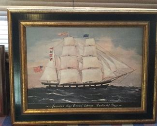 FRAMED ART "AMERICAN BRIG "EUNICE" ENTERING NANTUCKET BAY"