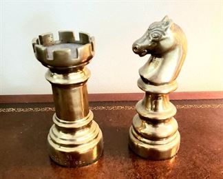 BRASS ROOK & KNIGHT CHESS PIECES
