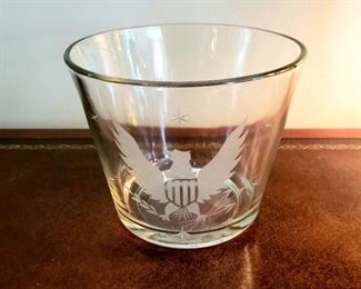 (2) GLASS ICE BUCKETS W/EMBOSSED EAGLE