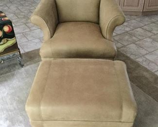  FABRIC ARM CHAIR W/OTTOMAN SUEDE FEEL