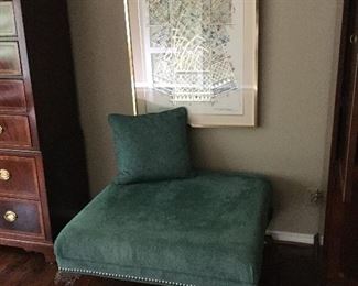 36" SQUARE AQUA CHENILLE OTTOMAN