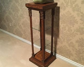 WOOD PLANT STAND W/2 GLASS SHELVES