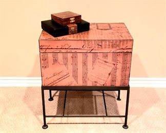 MUSICAL THEME TRUNK/SIDE TABLE BY PIER 1  Opens for storage.
