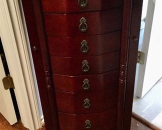 Floor Standing Jewelry Chest w/Side Necklace Holders and Mirror