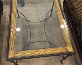 Glass Top Coffee Table w/Iron Base and Gold Gilt Edging