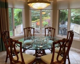 60" ROUND GLASS TOP TABLE  w/6 CHAIRS