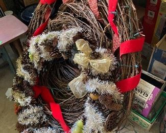 Grapevine wreaths and pine cone wreaths