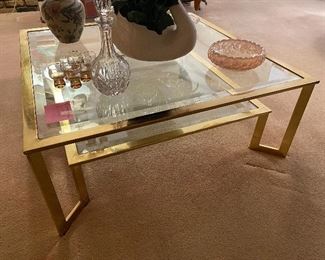 Milo Baugham mid century brass and glass cocktail table