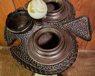 1950's Art Deco - L.M. Co. Fairmount Smoking Stand - small piece of marble chip on base - and we have the chipped off part.  