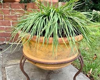 $125 - Terra cotta planter #1 with perennial grass; 15.5" H x 18" diameter