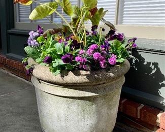 $140 - Concrete planter; 14" H x 19" diameter. Dolly included