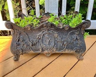 $120 - Vintage Cast Iron Planter with Shell Handles - 12"D x 11.5"H x 22" W
