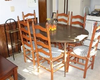VINTAGE FORMICA TABLE, WOOD CHAIRS