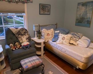 Vintage Brass Twin Bed Frames and mattresses, plus quilted blanket sets!