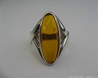 Unique Amber Ring in Sterling Silver
