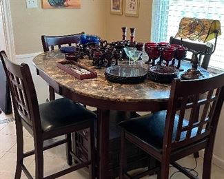 oblong pub table with 4 padded chairs