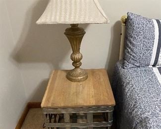 Accent/side table or chest by Powell; table lamp.