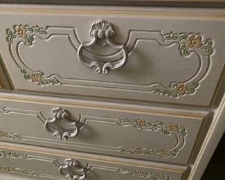 closeup of detail on drawers on chest of drawers and dresser