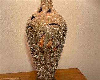 Mid Century Modern Ceramic Teak Wood Brutalist Danish Lamps