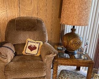 La-Z-Boy Lift Chair, Mid Century Vintage Round Brutalist Lamp