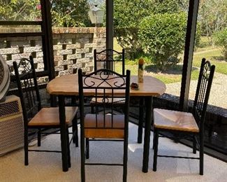 Metal and Wood Table and Chairs
