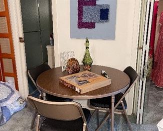Vintage Card Table & Chairs, Retro Carpet Wall Art