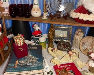 Vintage Christmas, Nativities, & Framed Myrrh, Gold, & Frankincense from Jerusalem, & Etched Hoya Christmas Tree Plate