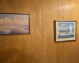 Vintage Prints-August Holland ASMA Seascape  Lithograph, Vought OS2U Kingfisher Print