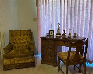 Solid Wood Desk and Chair, Vintage Swivel Rocker