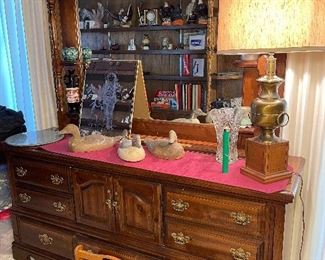 Solid Wood Dresser, Vintage Brass/Wood Lamp