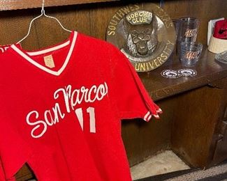 Southwest Texas State University Bobcat Club Wood Plaque, Vintage Southwest Texas State Jersey 