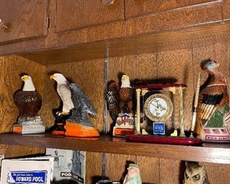 WW II Memorial Desk Clock, Vintage Eagle Decanters 