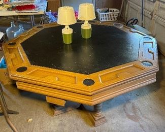 Vintage 3 in 1 Game Table with Bumper Pool and Poker/Card Table with poker chip and drink holder 