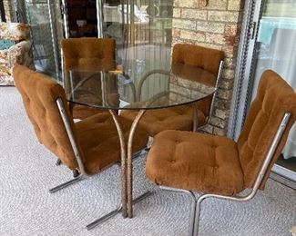 Mid Century Chrome & Glass Round Table with 4 Chairs