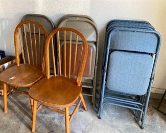 Metal Folding chairs & 2 wood side chairs