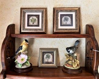 Porcelain birds; small wall shelf