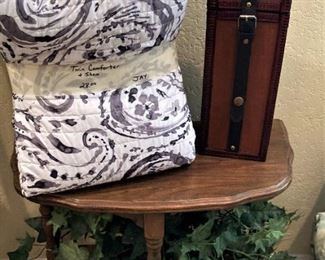 Twin comforter; small side table