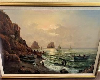 "Naples Bay View" (28 " x 39 1/2") by Elio Amorasa  (Born in Naples, Italy, in 1948)