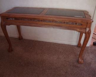Solid oak sofa table with claw feet