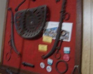 Tractor seat, antique farm tools