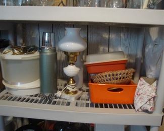 Tupperware, Aladdin thermos, vintage lamp
