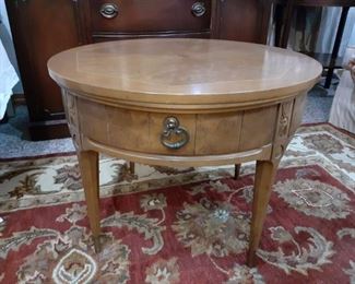 American of Martinsville Round wood table with Drawer
