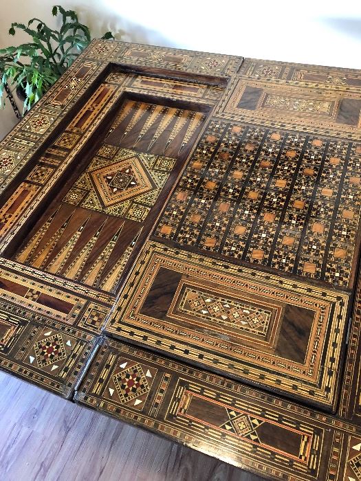 Spectacular vintage inlay game table 